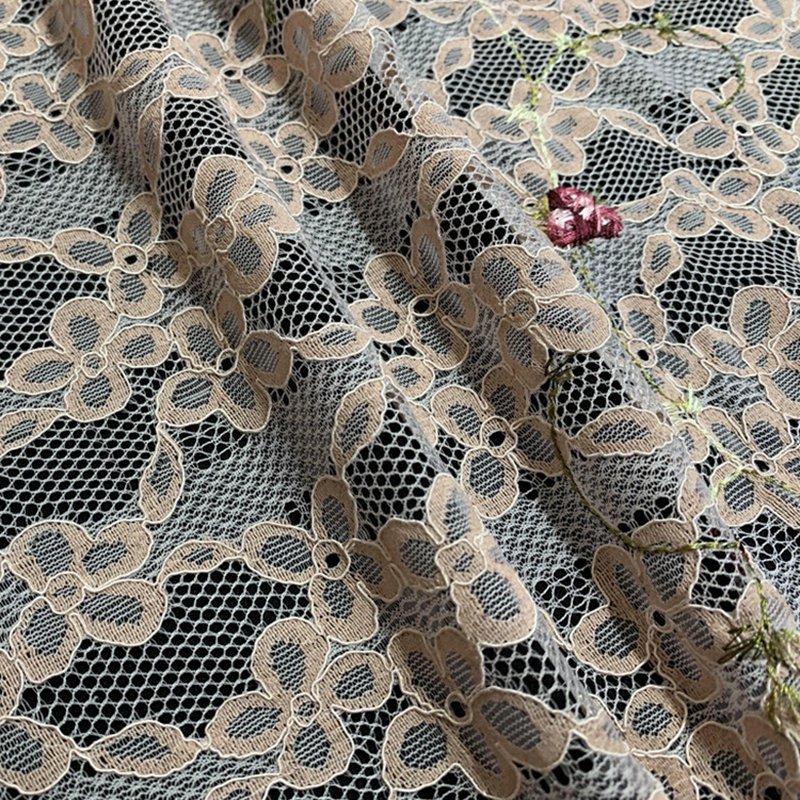 Embroidered Fabric Couching Polyester Lace Fabric for Women's Wear Who 2